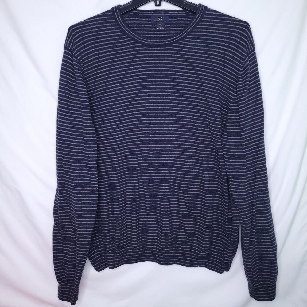 Brooks Brothers Sweater Mens XL Striped Navy, White Cotton Cashmere Blend